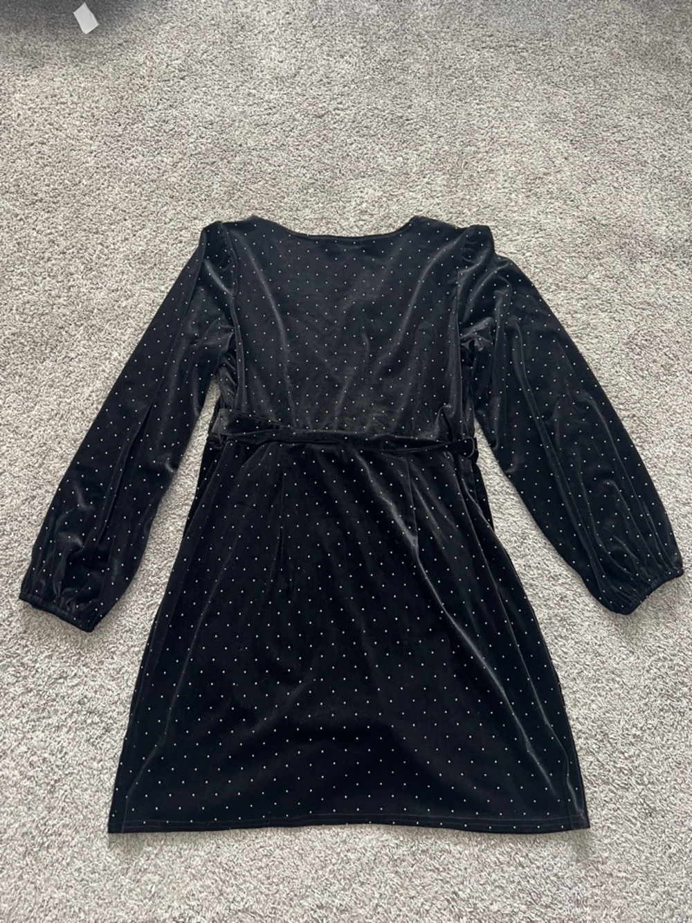 Nine West Faux Wrap Dress Black Velour w/ Tiny Silver Beads & Tie Belt - Size XL - Picture 5 of 13